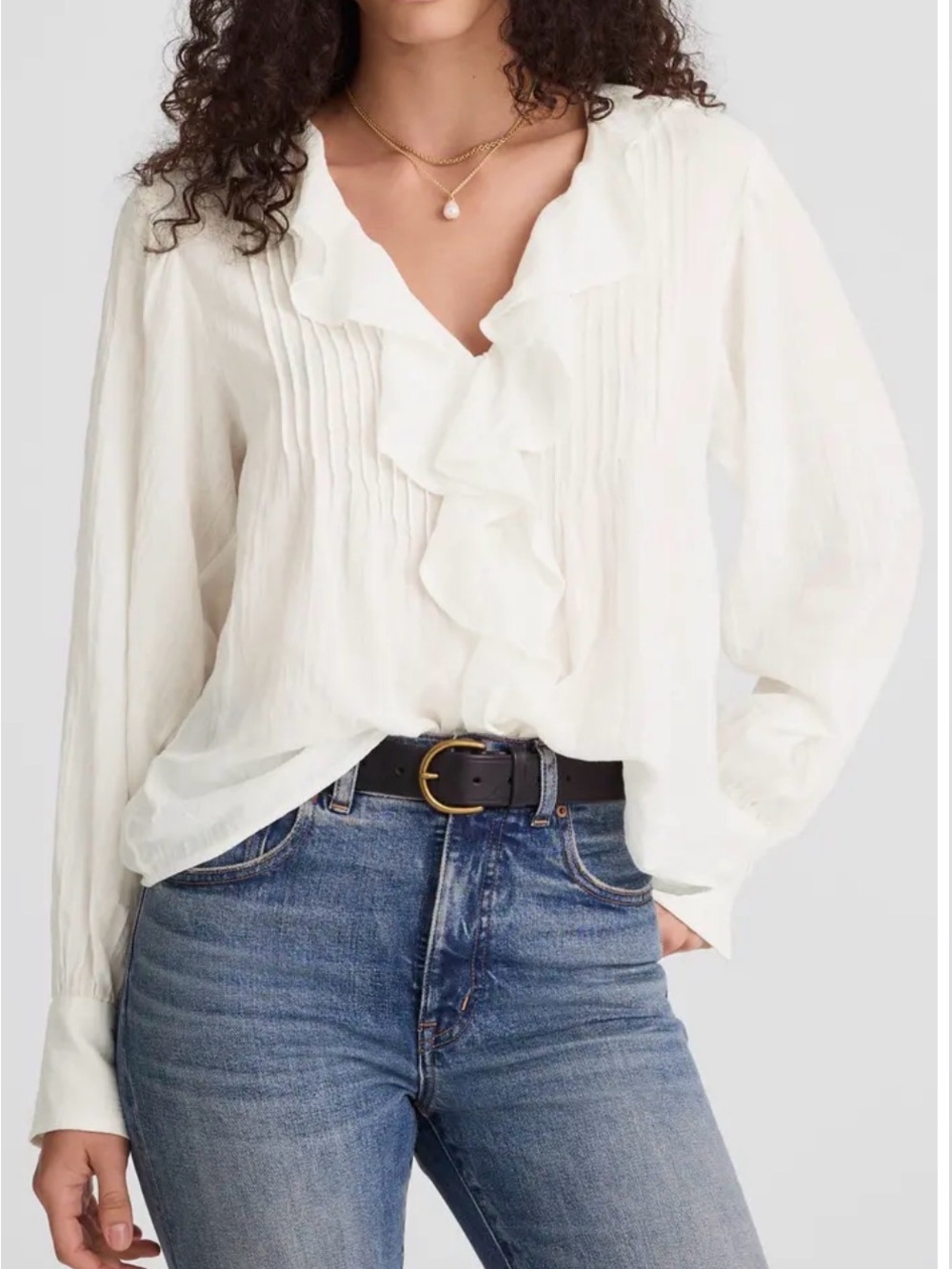 Madewell Ivory Ruffled V-Neck Blouse